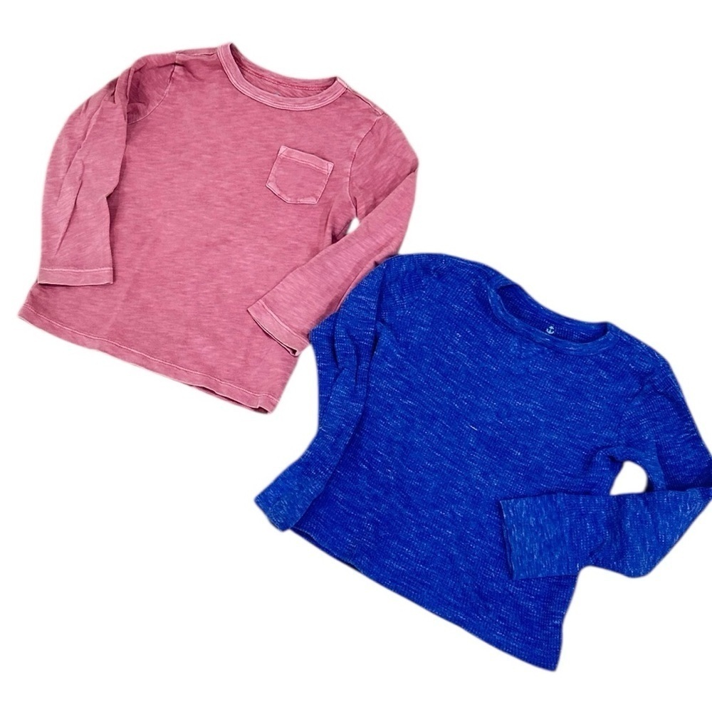 Crewcuts pair of long sleeve tees Henley blue & dusty red size xxs (2-3)boys
